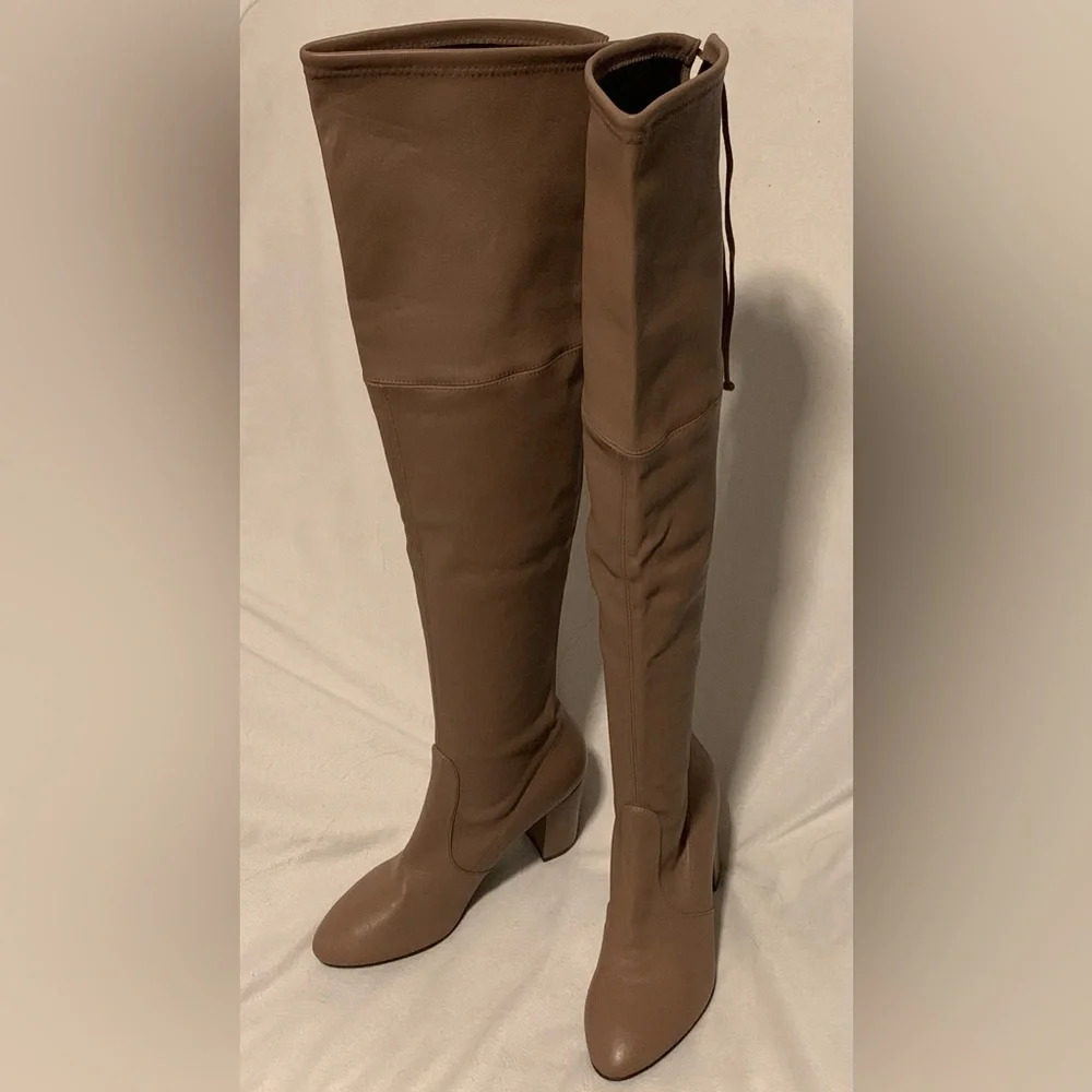 NEW Stuart Weitzman Zuzanna Over The Knee Stretch Taupe Leather Boot Size 8